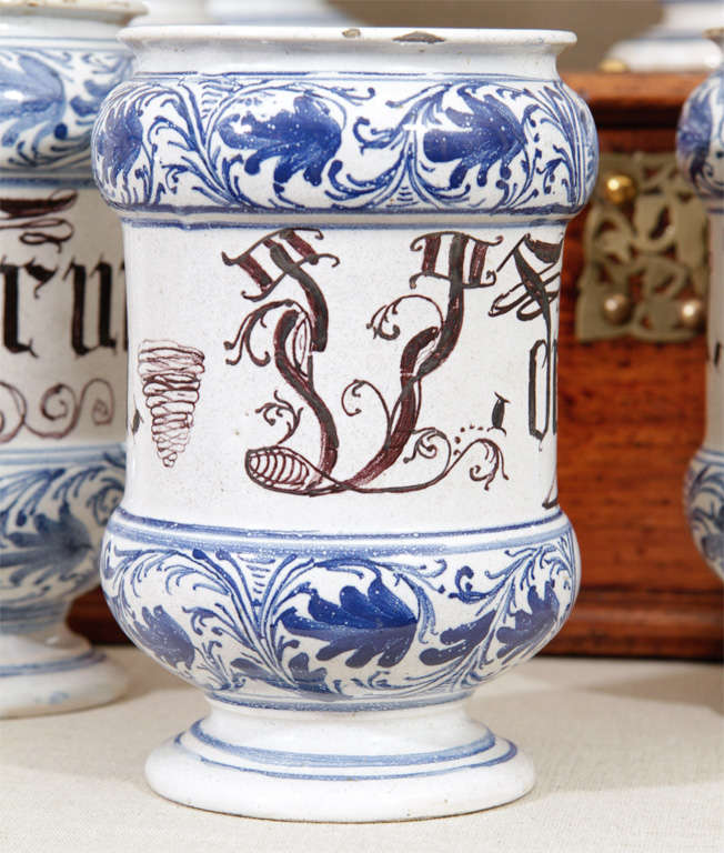 19th Century Collection of 12 Glazed Ceramic Apothecary Jars & Jugs, 19th C.